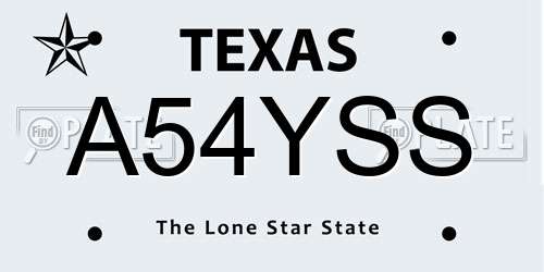 A54YSS Texas License Plate