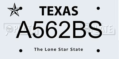 A562BS Texas License Plate
