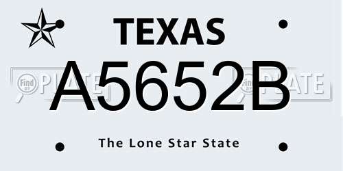 A5652B Texas License Plate