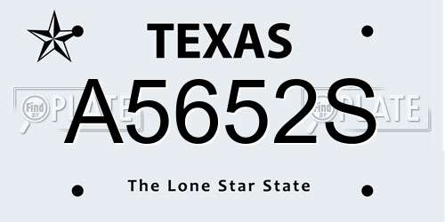A5652S Texas License Plate
