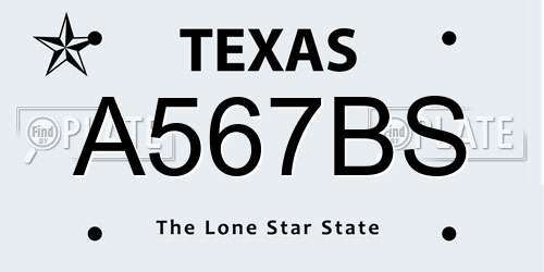 A567BS Texas License Plate
