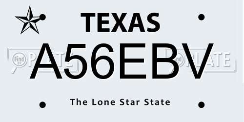 A56EBV Texas License Plate