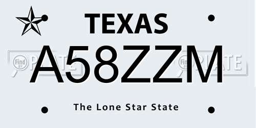 A58ZZM Texas License Plate