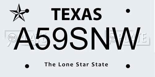 A59SNW Texas License Plate