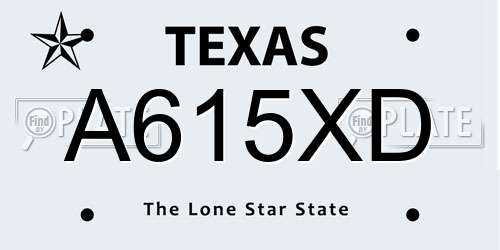 A615XD Texas License Plate