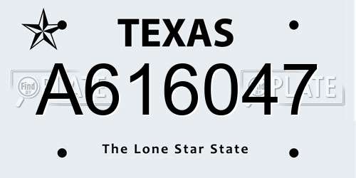 A616047 Texas License Plate