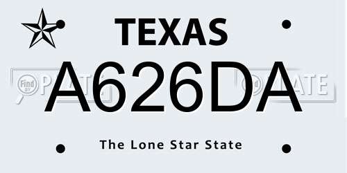 A626DA Texas License Plate