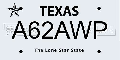 A62AWP Texas License Plate