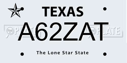 A62ZAT Texas License Plate