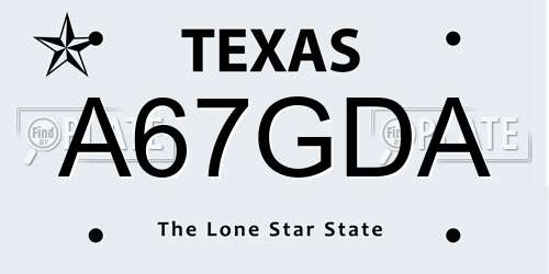 A67GDA Texas License Plate