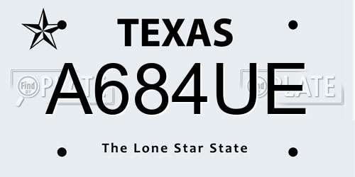 A684UE Texas License Plate
