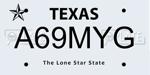 A69MYG Texas License Plate