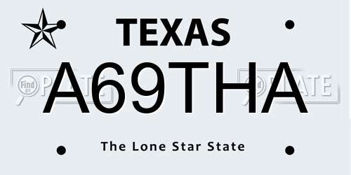 A69THA Texas License Plate