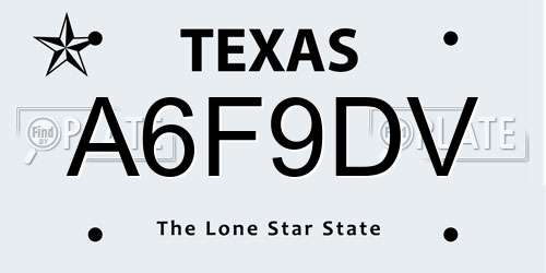 A6F9DV Texas License Plate
