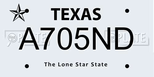 A705ND Texas License Plate