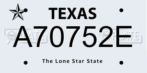 A70752E Texas License Plate