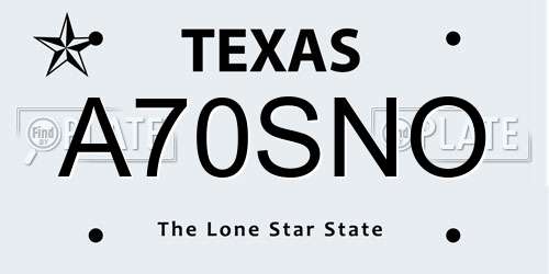 A70SNO Texas License Plate