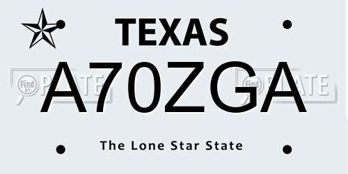 A70ZGA Texas License Plate