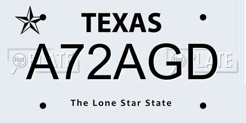 A72AGD Texas License Plate