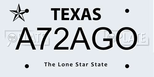A72AGO Texas License Plate