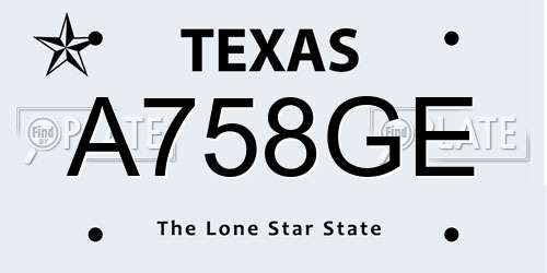 A758GE Texas License Plate