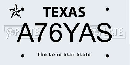 A76YAS Texas License Plate
