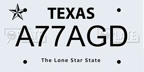 A77AGD Texas License Plate