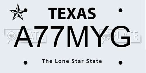 A77MYG Texas License Plate