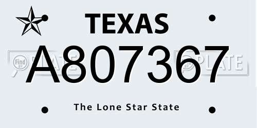 A807367 Texas License Plate