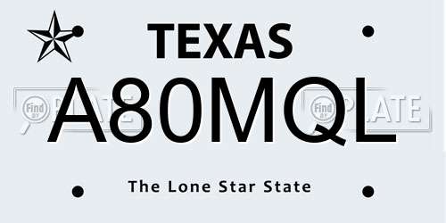 A80MQL Texas License Plate