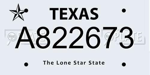 A822673 Texas License Plate