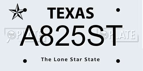A825ST Texas License Plate