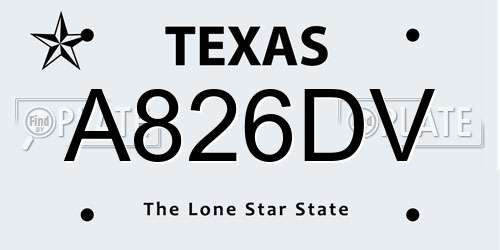 A826DV Texas License Plate