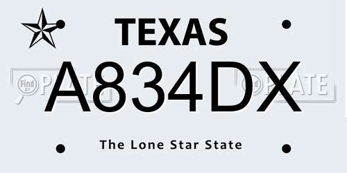 A834DX Texas License Plate
