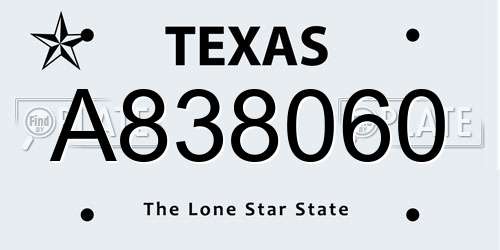 A838060 Texas License Plate