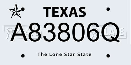A83806Q Texas License Plate