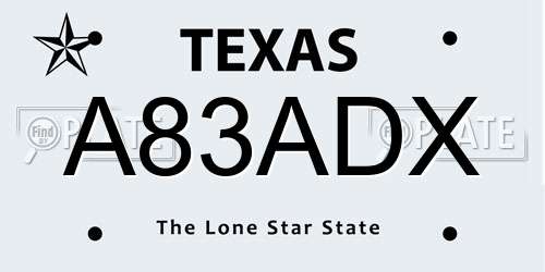 A83ADX Texas License Plate