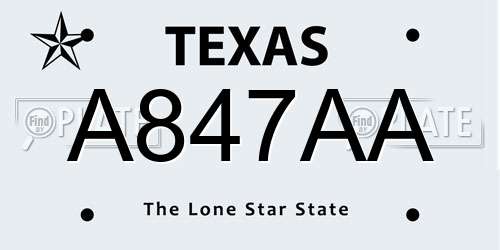 A847AA Texas License Plate