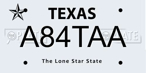 A84TAA Texas License Plate