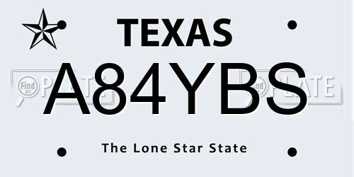 A84YBS Texas License Plate