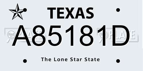 A85181D Texas License Plate
