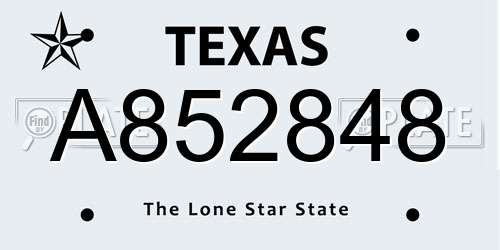 A852848 Texas License Plate