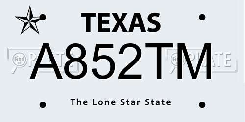 A852TM Texas License Plate