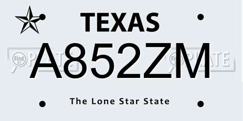 A852ZM Texas License Plate