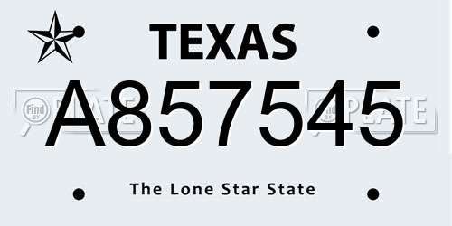 A857545 Texas License Plate