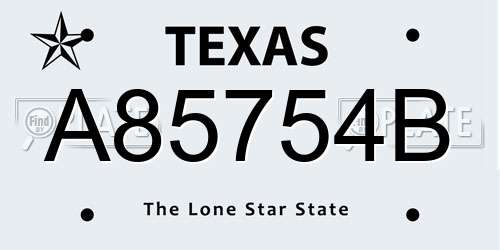 A85754B Texas License Plate