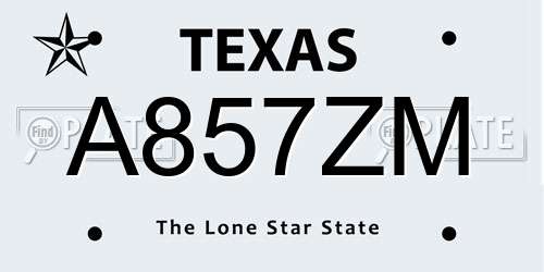 A857ZM Texas License Plate