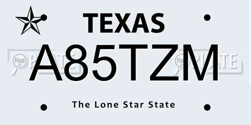 A85TZM Texas License Plate