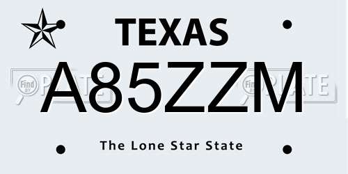 A85ZZM Texas License Plate