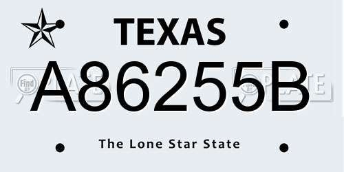 A86255B Texas License Plate